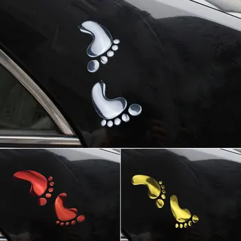1 Пара ПВХ Милый отпечаток ноги 3D забавные автомобильные наклейки Деколь для декора Хромированный значок Эмблема Универсальные Аксессуары для укладки экстерьера автомобиля
