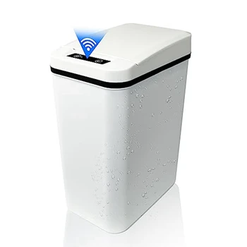 1 ШТ. Автоматическое бесконтактное мусорное ведро для ванной комнаты с крышкой, Белое Тонкое пластиковое мусорное ведро с интеллектуальным датчиком движения, закрытое мусорным ведром