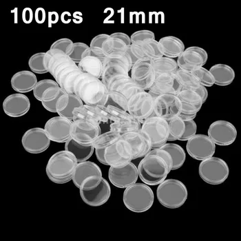 100шт 21 мм Прозрачный пластиковый держатель для монет Коробка для сбора монет Чехол для хранения монет Капсулы Защитные коробки Контейнер