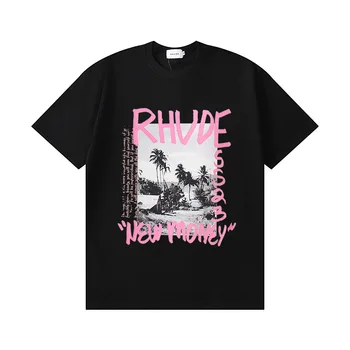 2023 Rhude Summer, американский бренд tide, мужская и женская повседневная хлопковая футболка с буквенным принтом coconut 7