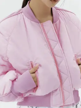 2023 Новые Весенне-осенние модные женские Хип-хоп розовые Черные куртки-бомберы Женские моторные хлопковые лоскутные короткие бейсбольные пальто