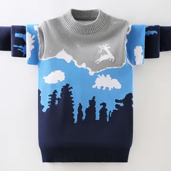 2024 Новый детский свитер Осень Зима, красивые детские вязаные утепленные теплые пуловеры, одежда для мальчиков-студентов 4-15 лет.