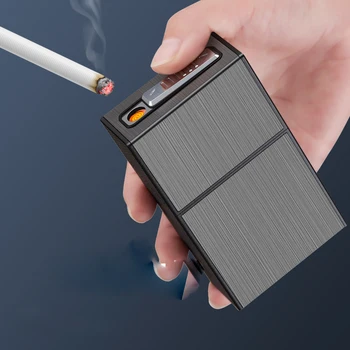 20шт Портсигар USB Аккумуляторная зажигалка Коробка для сигарет Ветрозащитный Беспламенный электронный дымовой прикуриватель