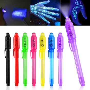 21-Люминесцентная световая ручка Magic Purple 2 В 1 с УФ-черным светом, комбинированная ручка для рисования невидимыми чернилами, обучающие игрушки для ребенка