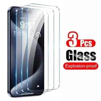 3 Упаковки для iPhone 15 Pro Защитная Пленка Для экрана из Закаленного Стекла Небьющееся HD Прозрачное Защитное Стекло для iPhone 15 Pro Max Plus