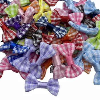 30 шт. многоцветных бантов из решетчатой ленты 3x1,5 см, мини-бант из ленты в полоску, свадебное украшение, галстук-бабочка для девочек, украшение для волос