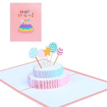 3D всплывающие открытки, Леденцовый торт, Поздравительная открытка с Днем рождения для девочки, детей, жены, мужа