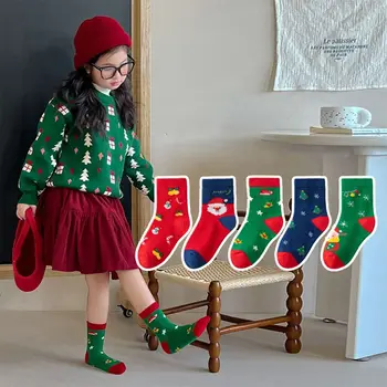 5 Пар хлопчатобумажных детских Рождественских носков, чулочно-носочные изделия из мультфильма 