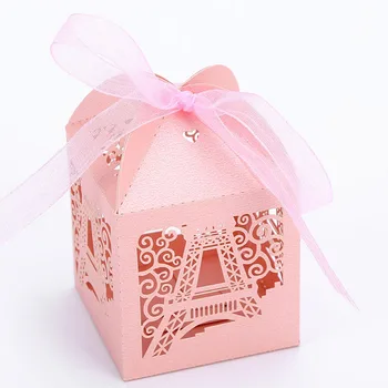 50шт Коробка для сувениров с Эйфелевой башней, коробка для свадебных подарков для гостей, коробка конфет, упаковка с лентой, вечеринка по случаю Крещения