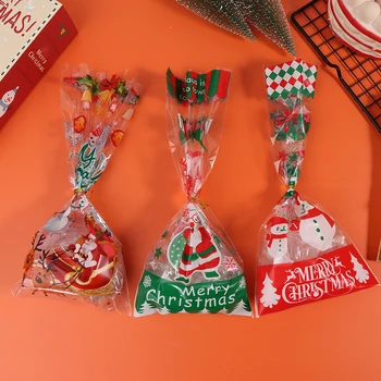 50шт Рождественский подарочный пакет Прозрачные пластиковые пакеты для подарков, конфет, печенья, Пакеты для упаковки подарочного печенья в Рождественском магазине для дома