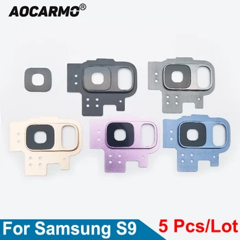 Aocarmo 5 шт./лот Для Samsung Galaxy S9 G9600 Объектив Камеры Заднего Вида Стеклянная Крышка + Металлическое Кольцо Рамка + Замена Клейкой Наклейки