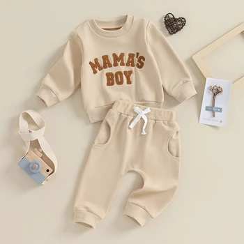 Baynoyia Осенняя одежда для малышей и мальчиков Толстовка с вышивкой Mamas Boy, Штаны для бега Трусцой, Одежда для младенцев