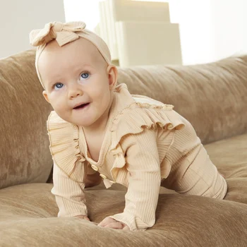 Baywell Одежда для новорожденных девочек 0-12 месяцев, милые наряды для маленьких девочек, комбинезон для маленьких девочек, однотонный комбинезон + повязка на голову