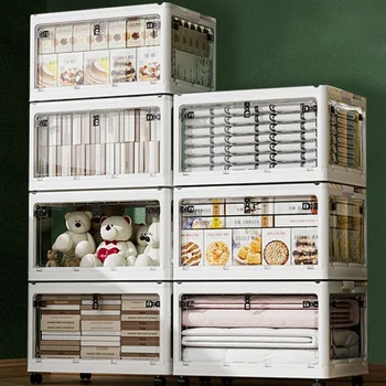 ECHOME Складной ящик для хранения с пятью отверстиями, прозрачный, на колесиках, похожий на шкаф-органайзер для одежды и книг.