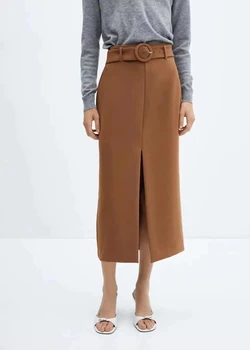ETJ23 осенне-зимняя новая стильная темпераментная юбка женская OL с высокой талией, однотонный пояс, украшение, юбка с разрезом на ягодицах
