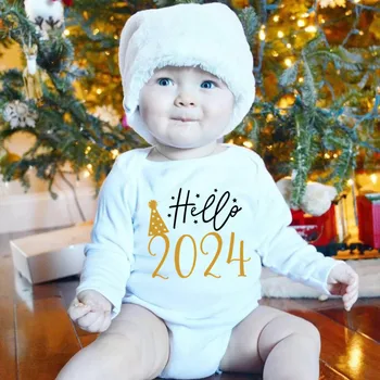 Hello 2024 Боди для новорожденных Хлопчатобумажный Комбинезон с коротким Рукавом Для новорожденных Мальчиков И девочек Новогодняя одежда Ropa Рождественский Подарок