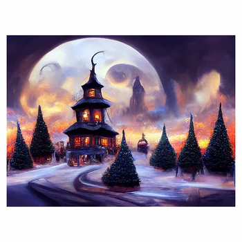 LZAIQIZG 5D Алмазная живопись Рождественская елка Дом-призрак Алмазная вышивка Пейзаж Вышивка крестиком Украшение ручной работы для дома