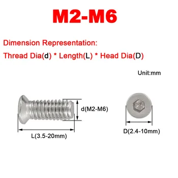 M2M3M4M5M6 Нержавеющая сталь 304 Нестандартный Диаметр головки, Тонкий винт с потайной головкой, заглушка для торцевой головки