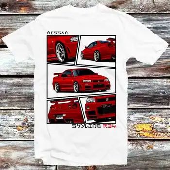 Nissan Skyline GTR R34 Red Collage Magazine, футболка с ограниченным тиражом, винтажный топ из аниме и манги в стиле ретро B1355