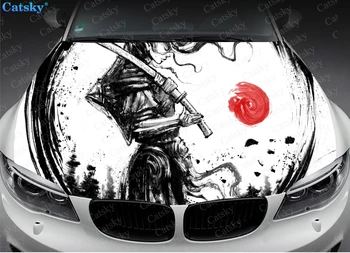 Samurai, Японский самурай, Samurai, Японский самурай, Наклейка со львом на капоте автомобиля, виниловая наклейка на капот, полноцветный графический декалар
