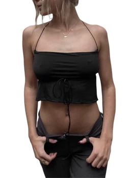 Scriardv Женский топ на бретельках Y2k, сексуальный облегающий жилет на бретелях без спинки, укороченный топ без рукавов с завязками, уличная одежда E-Girl