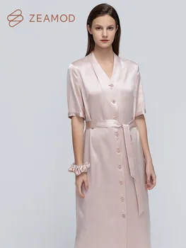 ZEAMOD 2023 Модное женское платье из крепового шелка 22 мм с V-образным вырезом нежного однотонного цвета