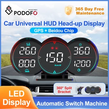 Автомобильный универсальный HUD-дисплей Podofo, сигнализация о превышении скорости, автомобильный дисплей скорости движения