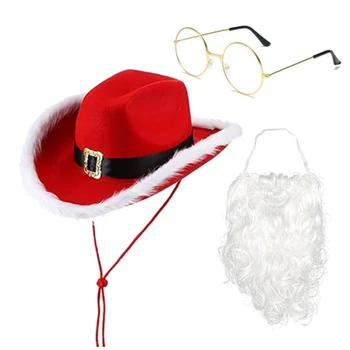 Аксессуары для рождественского костюма Санта-Клауса, Шляпа Санта-Клауса, Длинная Белая Борода, Очки, Праздничный декор