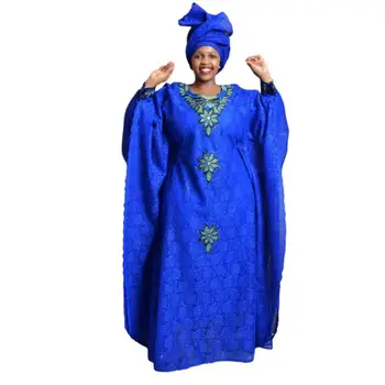 Африканские Платья для Женщин Мусульманская Мода Кружева Бубу Дашики Традиционная Африканская Одежда Анкара Наряды Вечернее Платье С Головным Убором