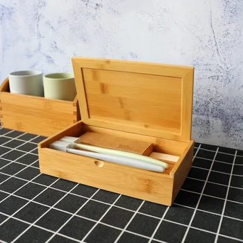 Бамбуковый ящик для хранения с крышкой Коробка для расходных материалов для отеля Эко-органайзер для стола Коробка для набора зубов в ванную комнату Коробка для одноразовых принадлежностей