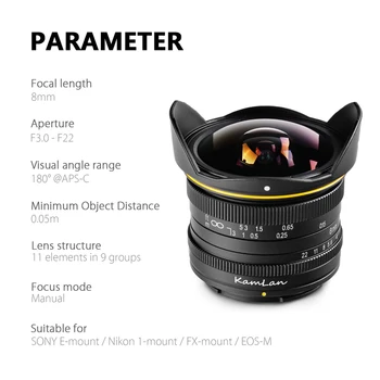 Быстрая доставка Kamlan 8mm F3.0 APS-C широкоугольный объектив с фиксированным фокусом, чистый Ручной объектив, Беззеркальный Объектив камеры для Canon Fuji Macro 4/3