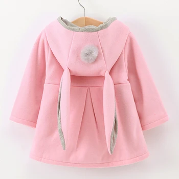 Весенне-осенние куртки для маленьких девочек, хлопковая зимняя верхняя одежда с заячьими ушками, детские пальто с капюшоном, одежда для малышей на 1, 2, 3, 4, 5 лет