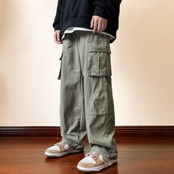 Весенние новые ретро брюки-карго 2023, мужские брюки Cityboy с несколькими карманами и прямой трубкой, Модная уличная одежда, Винтажные брюки для уборки,