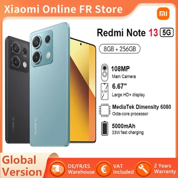 Глобальная версия Xiaomi Redmi Note 13 5G 8GB 256GB Яркость смартфона 6080-120 Гц AMOLED DotDisplay 108-мегапиксельная Камера 33 Вт NFC