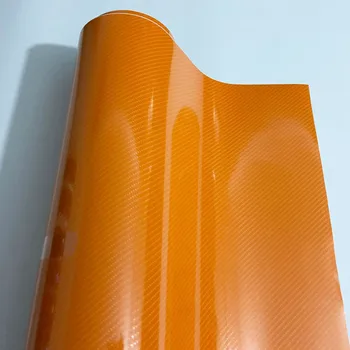 Глянцевая 5D оранжевая виниловая пленка из углеродного волокна глянцевый лист для обертывания автомобиля из углеродного волокна Рулонная пленка инструмент Наклейка на автомобиль Термоаппликация