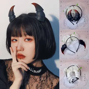 Готическая повязка на голову с изображением рога дьявола, обруч для волос из Бычьего рога, Оригинальная лента для волос на Хэллоуин, аксессуары для Пати, реквизитная шпилька для волос