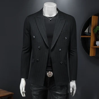 Двубортные деловые Повседневные Блейзеры для мужчин Премиум-класса Slim Fit Four Seasons, костюмы высочайшего качества, простые в уходе, куртка Terno Masculino