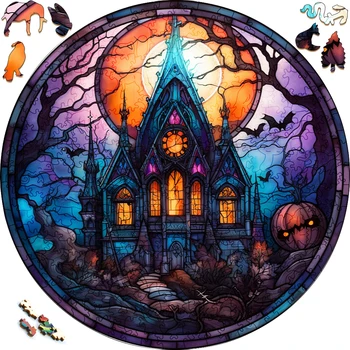 Деревянная головоломка на Хэллоуин Темный Замок Забавные игрушки Животные Деревянные Пазлы Умные игры Круглые Пазлы Лучший подарок для взрослых