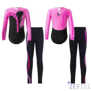 Детская гимнастическая одежда для джазовых танцев из двух предметов, комбинезон для занятий йогой, модный сценический костюм для фигурного катания для девочек, танцевальная одежда