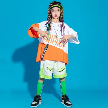 Детская одежда для танцев в стиле хип-хоп, футболка оверсайз с рисунком или модные шорты для девочек, одежда для джазовых танцев, маскарадный костюм для мальчиков