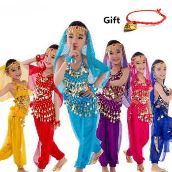 Детский комплект одежды для танца живота, одежда для восточных танцев для девочек, Детская одежда для танца живота, Индия