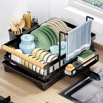 Дизайн перегородки для сушки посуды, Держатель для посуды с дренажной доской, экономия пространства, Органайзер для кухонной стойки для ложек и вилок