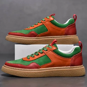 Дизайнерская брендовая Мужская повседневная обувь, спортивная обувь на открытом воздухе, Мужская обувь на толстой подошве, Модная Новая Мужская обувь из натуральной кожи Оранжево-зеленого цвета