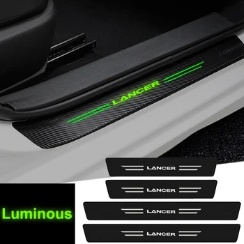 для Эмблемы Mitsubishi LANCER Наклейки на порог автомобиля с защитой от царапин, светящиеся наклейки для защиты порога, Стайлинг из углеродного волокна