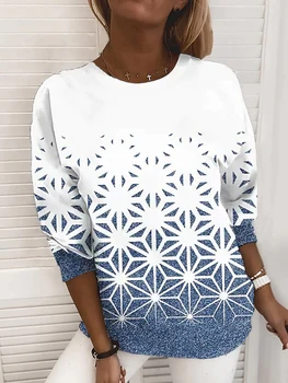 Женская базовая футболка с геометрическим рисунком, повседневная футболка с 3D-принтом на выходные, осенняя новая женская толстовка с круглым вырезом