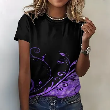 Женская модная футболка с коротким рукавом фиолетового цвета с графическим принтом