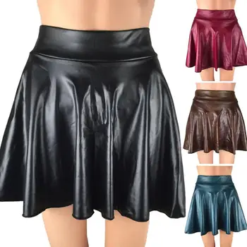 Женская Сексуальная летняя вечеринка, Облегающие Кожаные юбки, летняя однотонная мини-юбка из искусственной кожи с высокой талией, плиссированная мини-юбка на молнии, одежда для уличных клубов