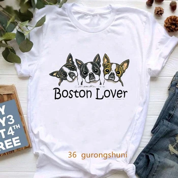 Женские футболки с графическим принтом Curious Boston Terrier, летняя модная футболка для любителей собак с коротким рукавом, женская рубашка Harajuku, уличная одежда