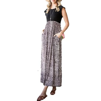 Женское летнее платье Shi Ying с черным леопардовым узором длиной до пола, Новый стиль, уменьшающий талию, Slim One Step 6113585