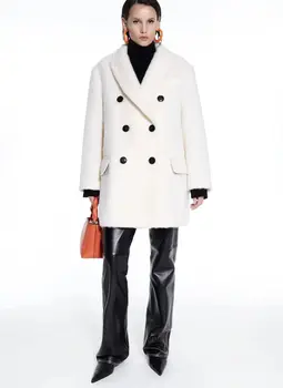 Женское пальто 2023, осенне-зимняя новая двубортная короткая куртка из шерсти для пригородных поездок